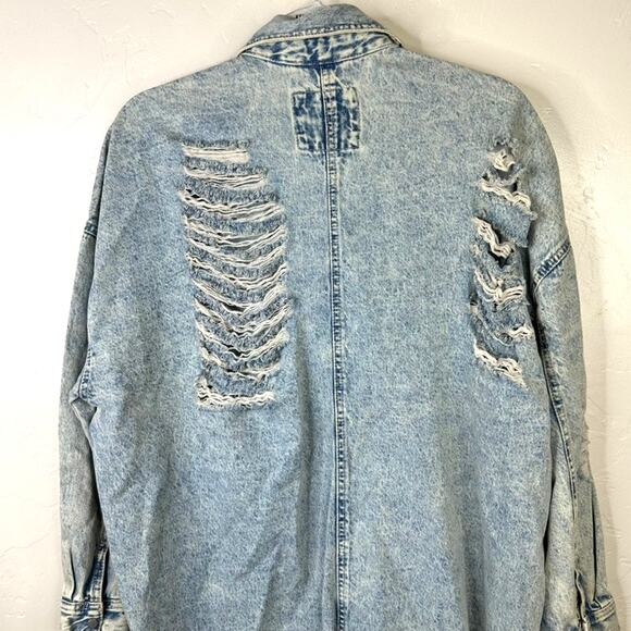 Highway Jeans NWOT Vintage Wash Destroyed Denim Jean Long Line Dress Jacket - Picture 13 of 14